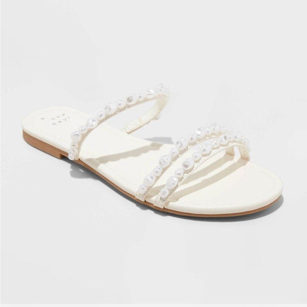 White Pearl Slide Sandals
